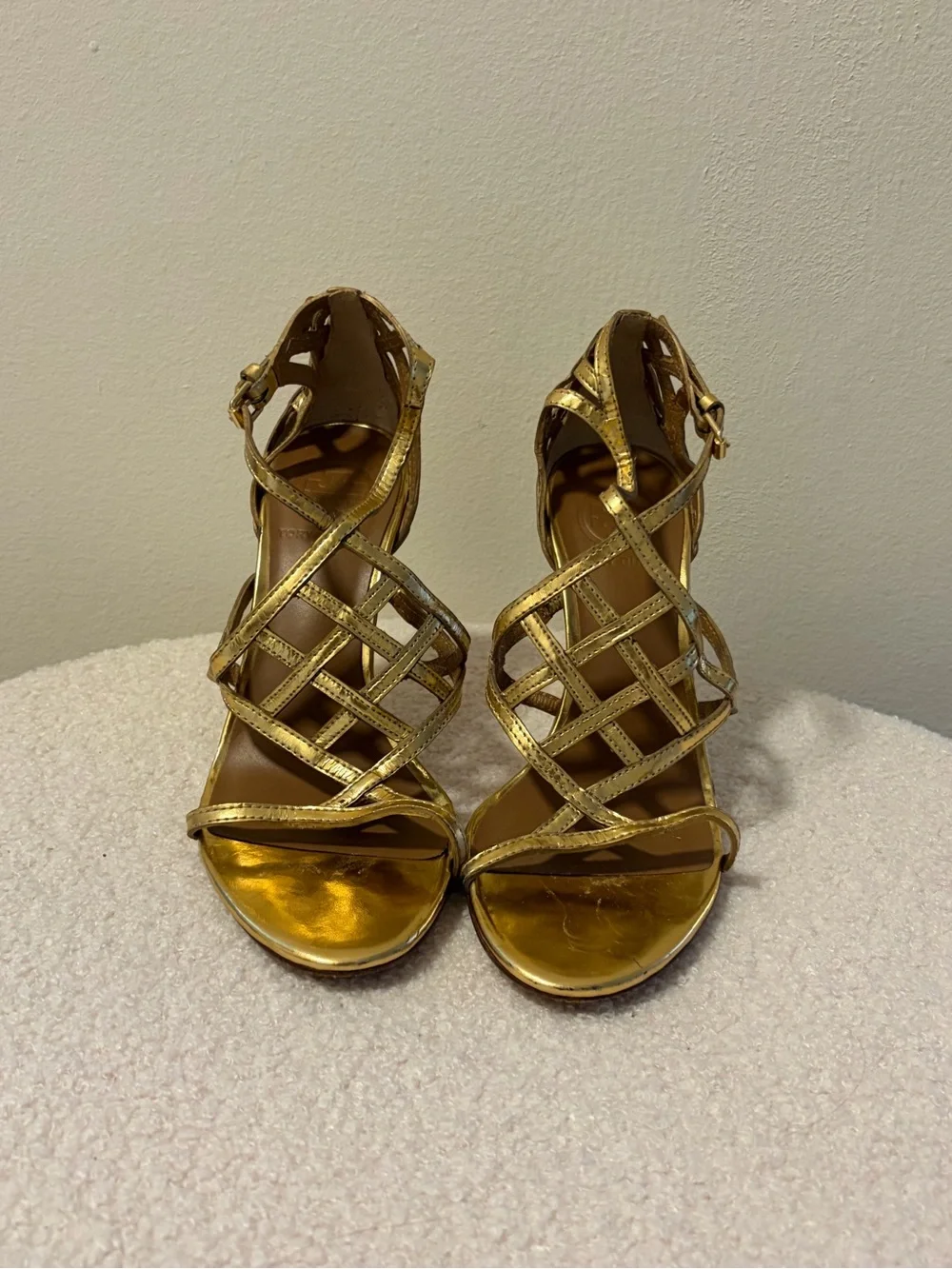 Tory Burch Metallic Gold Strappy Heeled Sandals